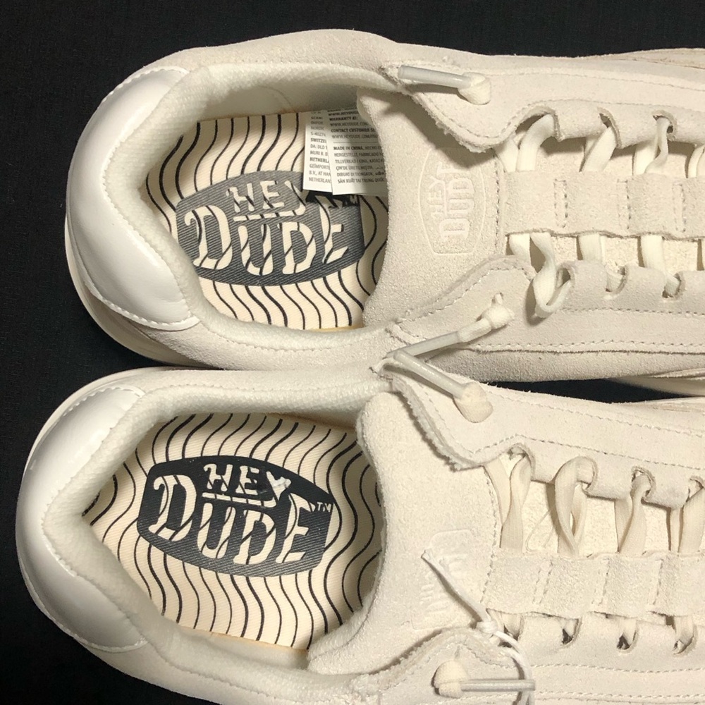 Hey Dude Men's Hudson Suede Vintage Varsity Shoes, Size 10, 42018-143, White - Picture 4 of 6